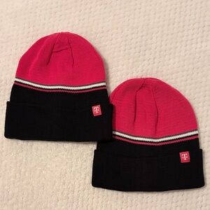 2 T-Mobil Reversible Beanie Hats- Pink and Black